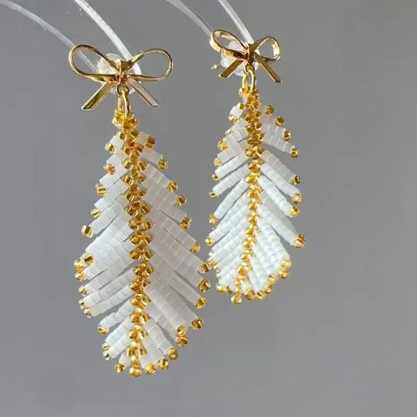 Starrybead | Golden Feathered Bead Earrings for Women