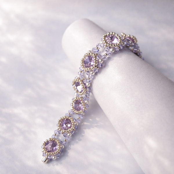 Starrybead | Whispers of Wisteria Purple Diamond Glass Beaded Bracelet