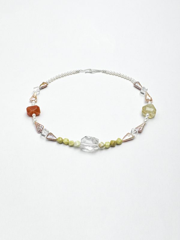 Starrybead Five Gemstones Healing Necklace - Pearl, Citrine, Clear Quartz, Persian Red Agate, Avocado Jasper