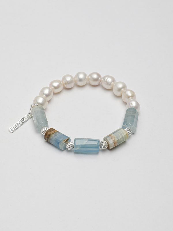 StarryBead Blue Kyanite Crystal & Freshwater Pearl Healing Bracelet