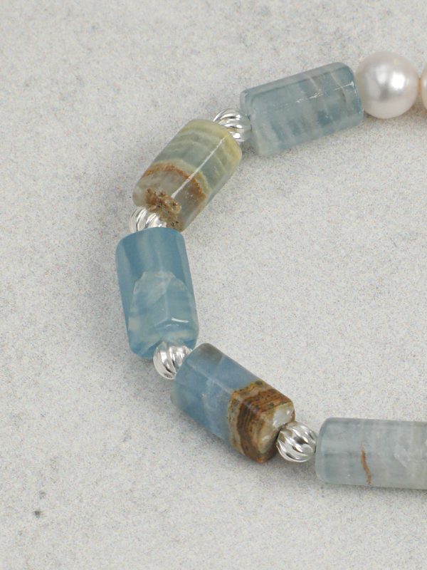 StarryBead Blue Kyanite Crystal & Freshwater Pearl Healing Bracelet