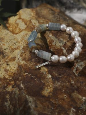 StarryBead Blue Kyanite Crystal & Freshwater Pearl Healing Bracelet