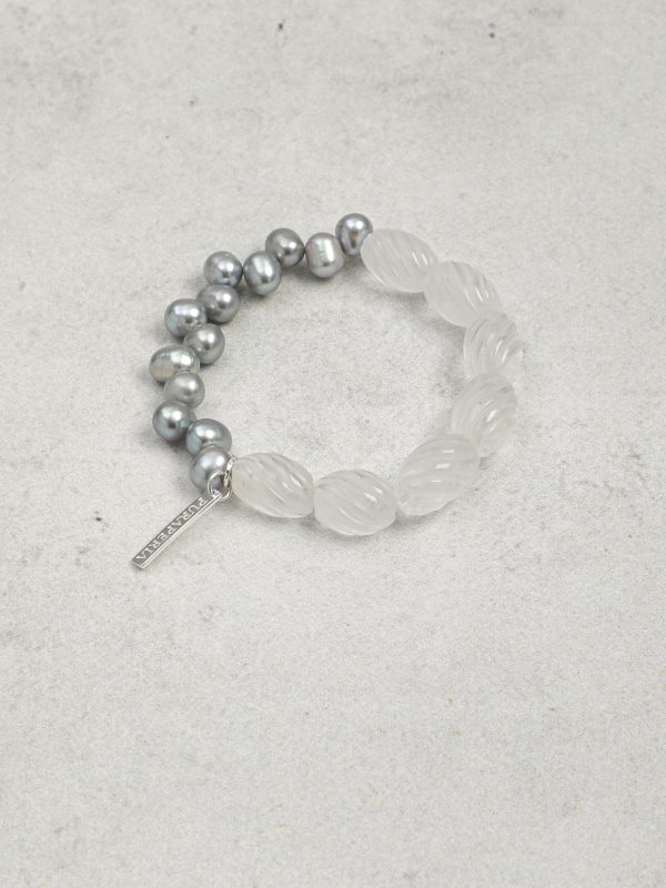StarryBead Natural Clear Crystal & Grey Freshwater Pearl Energy Bracelet