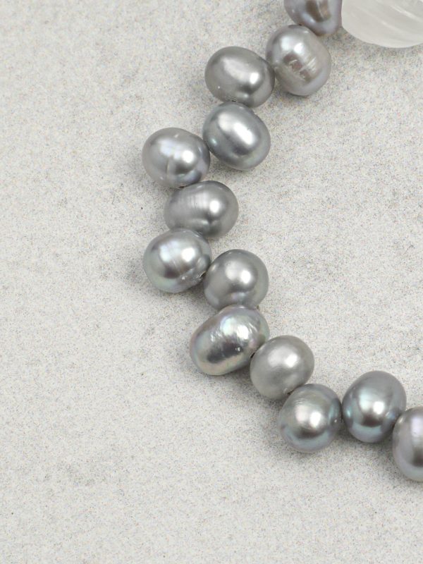 StarryBead Natural Clear Crystal & Grey Freshwater Pearl Energy Bracelet