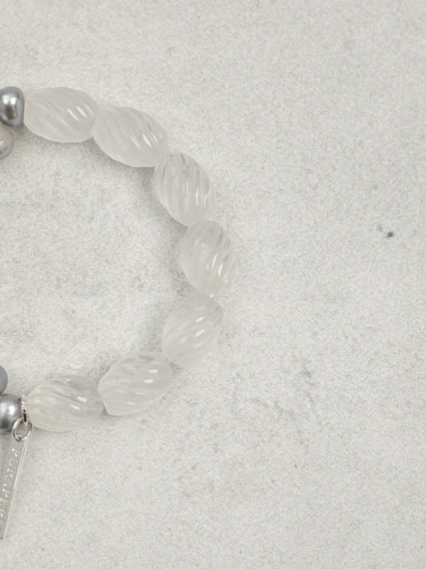 StarryBead Natural Clear Crystal & Grey Freshwater Pearl Energy Bracelet