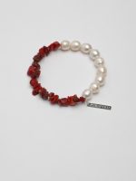 StarryBead Natural Red Stone & Freshwater Pearl Healing Bracelet: Vitality & Grace