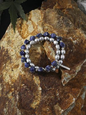 StarryBead Grey Freshwater Pearl & Faceted Blue Calcite Double-Strand Bracelet