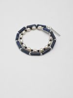 StarryBead Natural Lapis Lazuli, Black Tourmaline & Freshwater Pearl Dual-Strand Bracelet