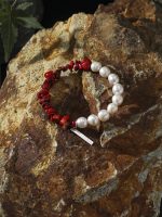 StarryBead Natural Red Stone & Freshwater Pearl Healing Bracelet: Vitality & Grace