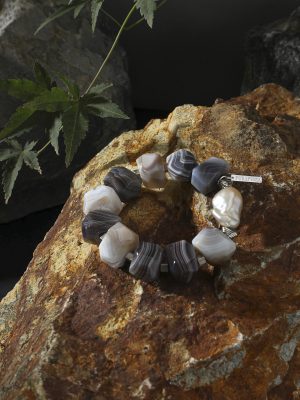 StarryBead Natural Black Agate, Rutilated Quartz & Freshwater Pearl Protection Bracelet