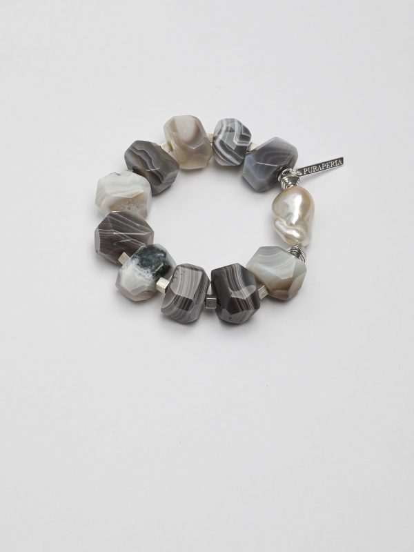 StarryBead Natural Persian Agate & Large Baroque Pearl Healing Bracelet