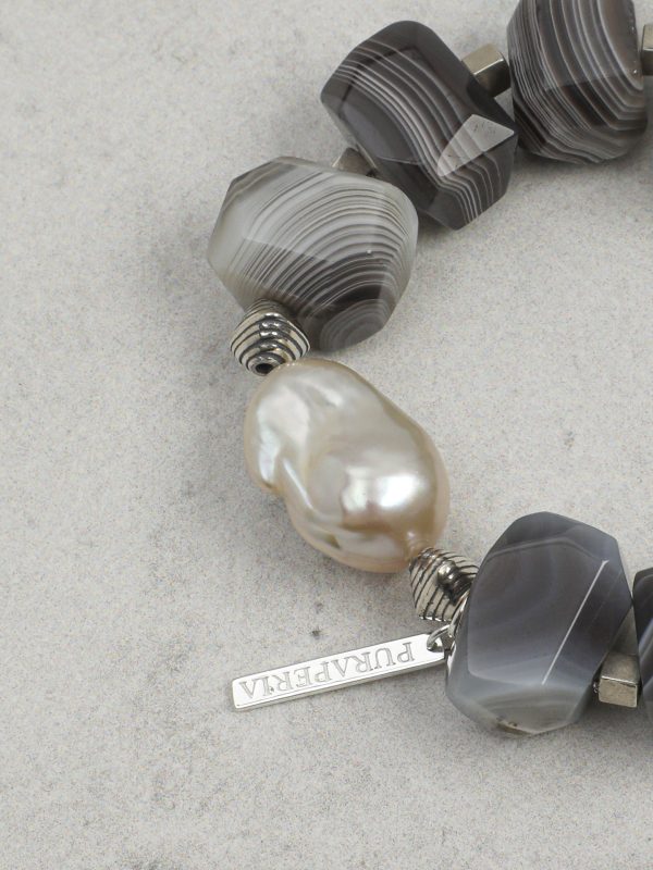 StarryBead Natural Persian Agate & Large Baroque Pearl Healing Bracelet