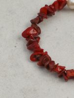 StarryBead Natural Red Stone & Freshwater Pearl Healing Bracelet: Vitality & Grace