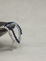 StarryBead Lapis Lazuli, Aquamarine & Freshwater Pearl Triple-Strand Bracelet