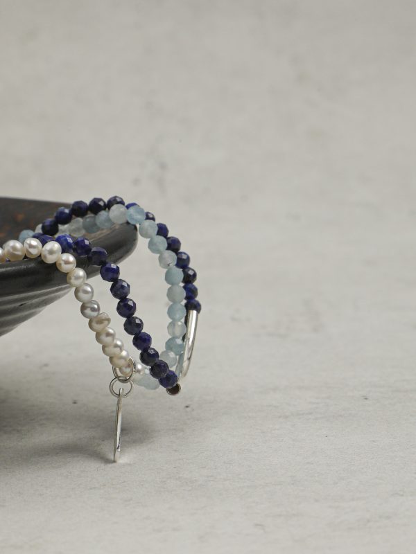 StarryBead Lapis Lazuli, Aquamarine & Freshwater Pearl Triple-Strand Bracelet