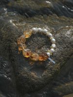 StarryBead Natural Freeform Citrine & Freshwater Pearl Healing Bracelet: Radiant Abundance