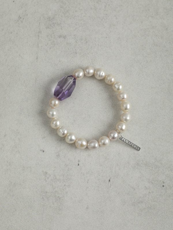 StarryBead Large Freeform Amethyst & Natural Freshwater Pearl Bracelet: Intuitive Serenity