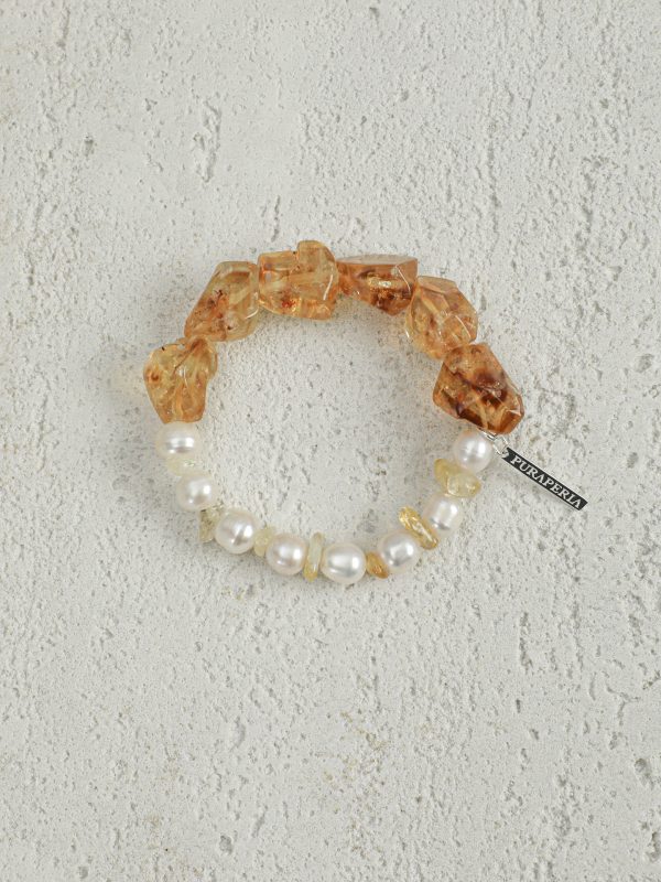 StarryBead Natural Freeform Citrine & Freshwater Pearl Healing Bracelet: Radiant Abundance