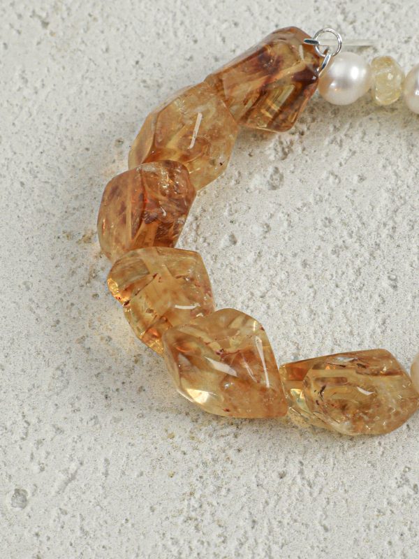 StarryBead Natural Freeform Citrine & Freshwater Pearl Healing Bracelet: Radiant Abundance
