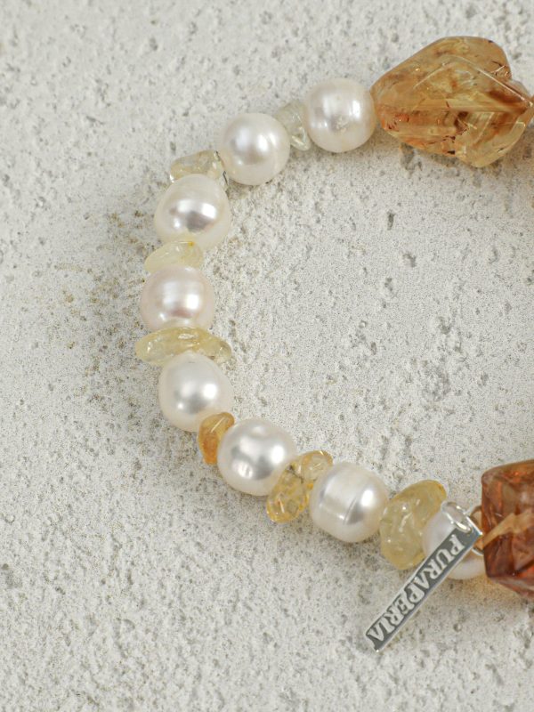 StarryBead Natural Freeform Citrine & Freshwater Pearl Healing Bracelet: Radiant Abundance