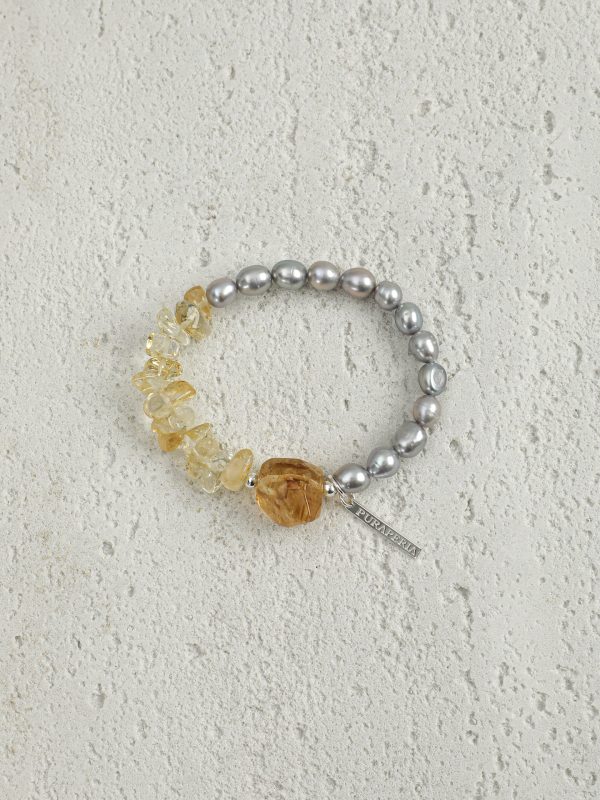 StarryBead Grey Freshwater Pearl & Freeform Citrine Healing Bracelet