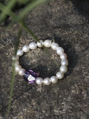 StarryBead Large Freeform Amethyst & Natural Freshwater Pearl Bracelet: Intuitive Serenity