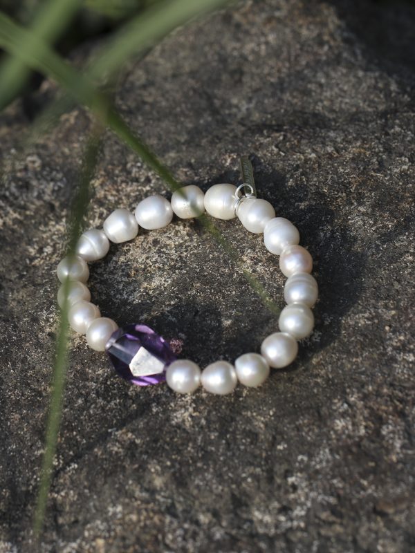 StarryBead Large Freeform Amethyst & Natural Freshwater Pearl Bracelet: Intuitive Serenity