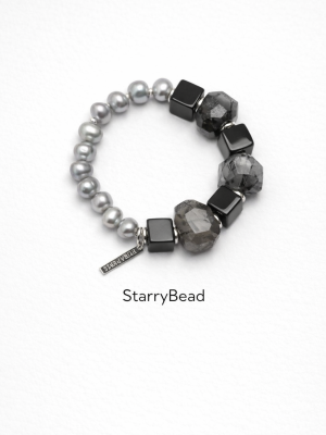 StarryBead Natural Black Agate, Rutilated Quartz & Freshwater Pearl Protection Bracelet