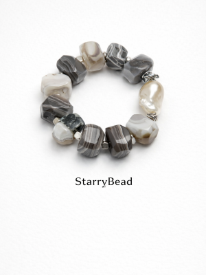 StarryBead Natural Persian Agate & Large Baroque Pearl Healing Bracelet