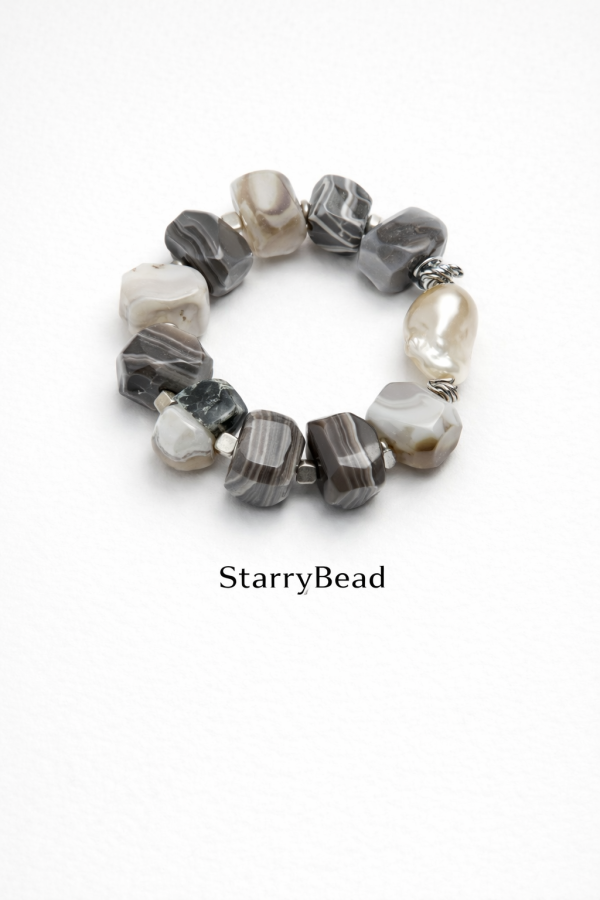 StarryBead Natural Persian Agate & Large Baroque Pearl Healing Bracelet