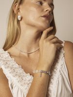 StarryBead Natural Clear Crystal & Grey Freshwater Pearl Energy Bracelet