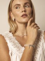 StarryBead Natural Clear Crystal & Grey Freshwater Pearl Energy Bracelet