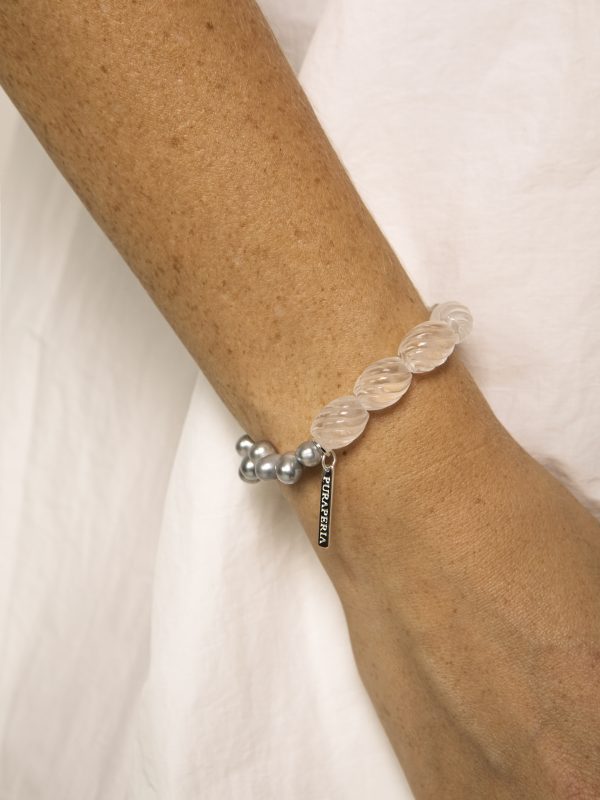 StarryBead Natural Clear Crystal & Grey Freshwater Pearl Energy Bracelet