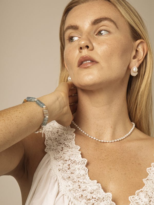 StarryBead Blue Kyanite Crystal & Freshwater Pearl Healing Bracelet