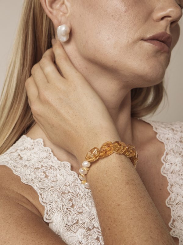 StarryBead Natural Freeform Citrine & Freshwater Pearl Healing Bracelet: Radiant Abundance