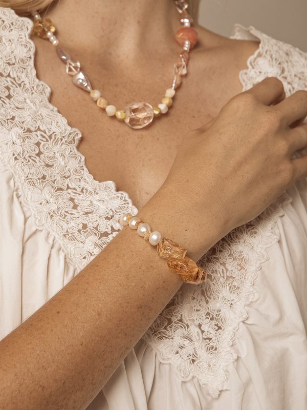 StarryBead Natural Freeform Citrine & Freshwater Pearl Healing Bracelet: Radiant Abundance