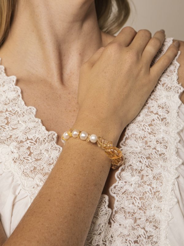 StarryBead Natural Freeform Citrine & Freshwater Pearl Healing Bracelet: Radiant Abundance