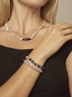 StarryBead Grey Freshwater Pearl & Faceted Blue Calcite Double-Strand Bracelet