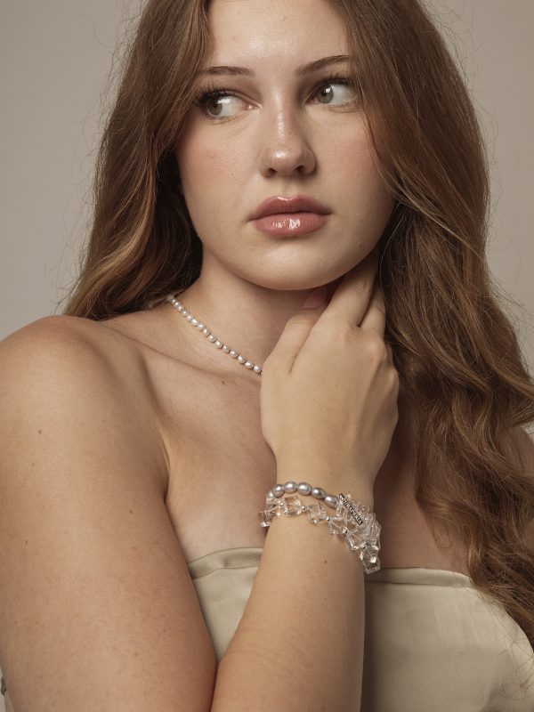 StarryBead Natural Grey Pearl & Sugar Cube Quartz Double-Strand Bracelet: Moonlit Clarity