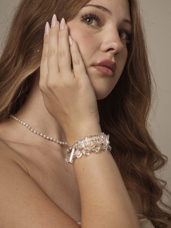 StarryBead Natural Grey Pearl & Sugar Cube Quartz Double-Strand Bracelet: Moonlit Clarity