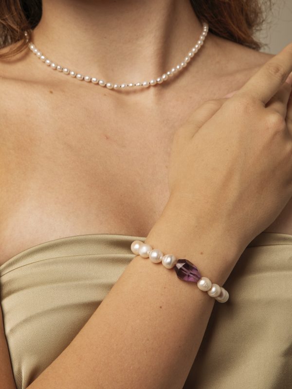 StarryBead Large Freeform Amethyst & Natural Freshwater Pearl Bracelet: Intuitive Serenity