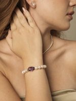 StarryBead Large Freeform Amethyst & Natural Freshwater Pearl Bracelet: Intuitive Serenity