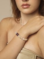 StarryBead Large Freeform Amethyst & Natural Freshwater Pearl Bracelet: Intuitive Serenity