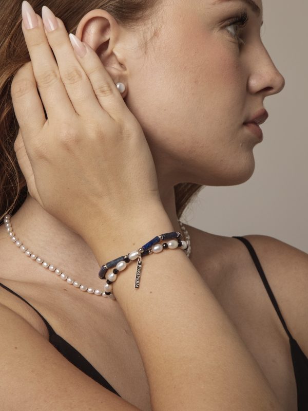 StarryBead Natural Lapis Lazuli, Black Tourmaline & Freshwater Pearl Dual-Strand Bracelet