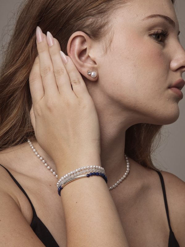 StarryBead Lapis Lazuli, Aquamarine & Freshwater Pearl Triple-Strand Bracelet