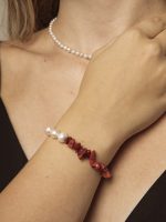 StarryBead Natural Red Stone & Freshwater Pearl Healing Bracelet: Vitality & Grace