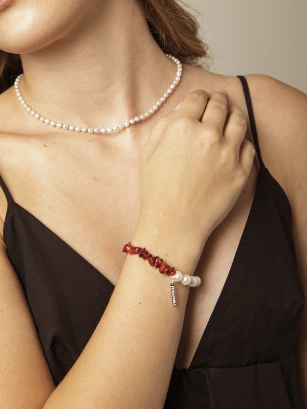 StarryBead Natural Red Stone & Freshwater Pearl Healing Bracelet: Vitality & Grace