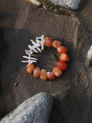 Starrybead Red Persian Agate & Irregular Freshwater Pearl Bracelet - Confidence, Poweful,Stable