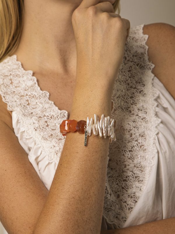 Starrybead Red Persian Agate & Irregular Freshwater Pearl Bracelet - Confidence, Poweful,Stable