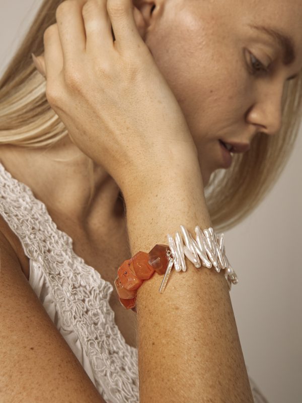 Starrybead Red Persian Agate & Irregular Freshwater Pearl Bracelet - Confidence, Poweful,Stable